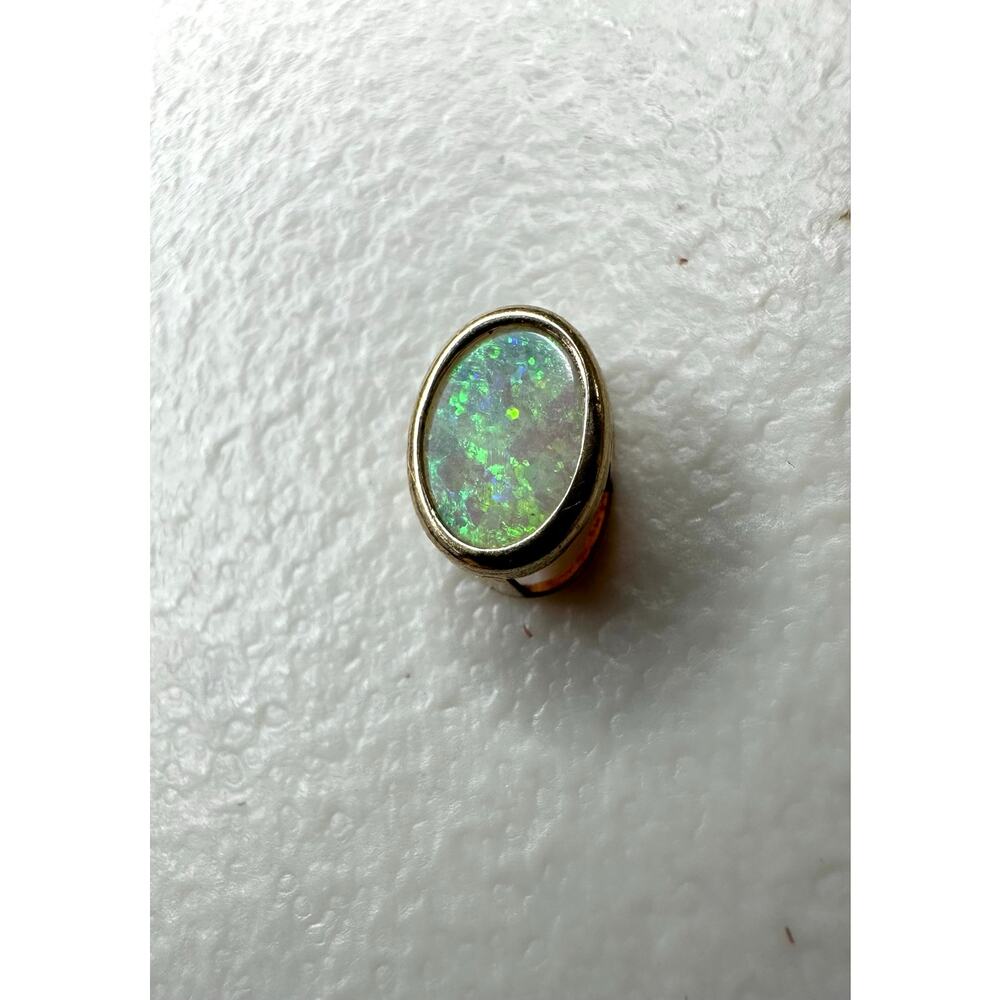 14K Yellow Gold Real Opal Bezel Stud Earring Charm Pendant Cabochon 0.3g Fine